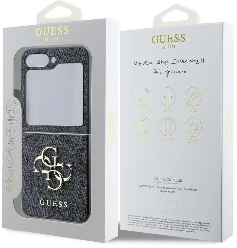 Guess PU 4G Metal Logo Samsung Galaxy Z Flip6 dėklas telefonui pilkos spalvos