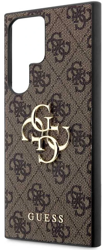 Guess PU 4G Metal Logo dėklas skirtas Samsung Galaxy S23 Ultra rudos spalvos