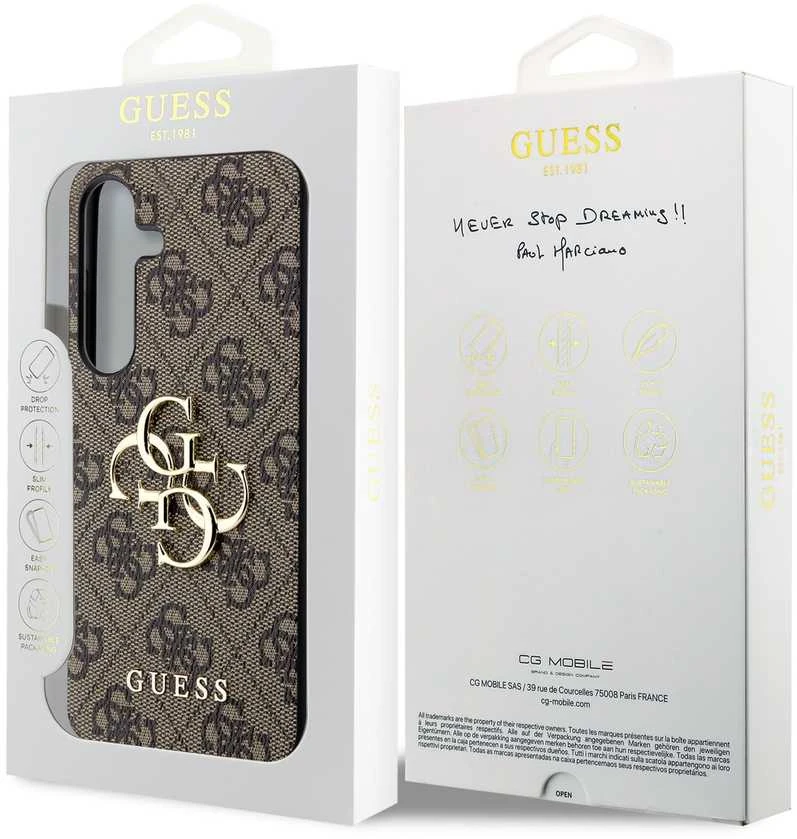 Guess PU 4G Metal Logo dėklas skirtas Samsung Galaxy S24 rudos spalvos