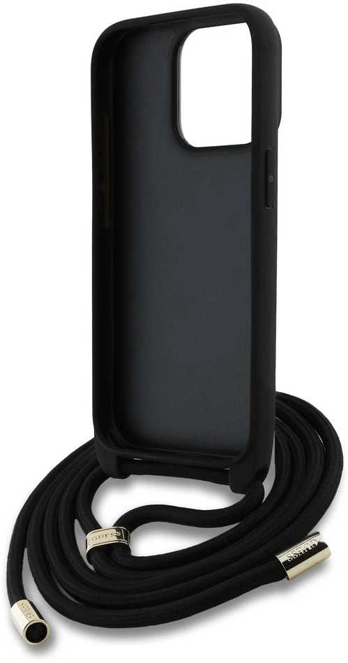 Guess PU 4G Metal Logo Crossbody Strap dėklas skirtas Apple iPhone 15 Pro rožinės spalvos