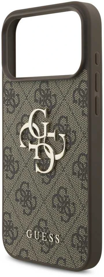 GUESS dėklas, skirtas IPHONE 17 Pro Max GUHCP17XP4GMGSW (PU su dirželiu 4G klasikinis logotipas) rudas