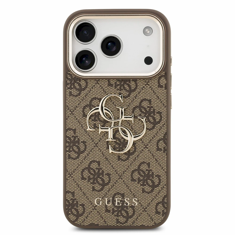 Guess PU 4G Metal Logo Strap Dėklas iPhone 18 Pro Brown