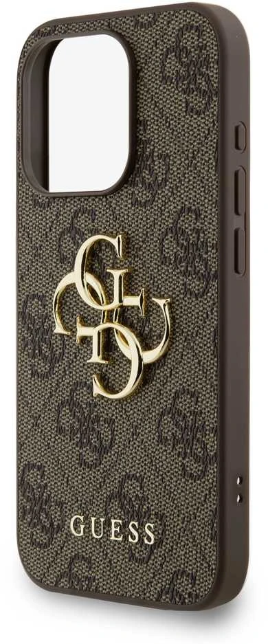 Guess PU 4G Metal Logo Strap dėklas skirtas Apple iPhone 15 Pro Max rudos spalvos