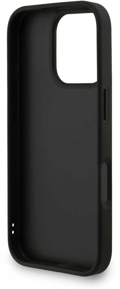 Guess PU 4G Metal Logo Strap dėklas skirtas Apple iPhone 16 Pro Max juodos spalvos