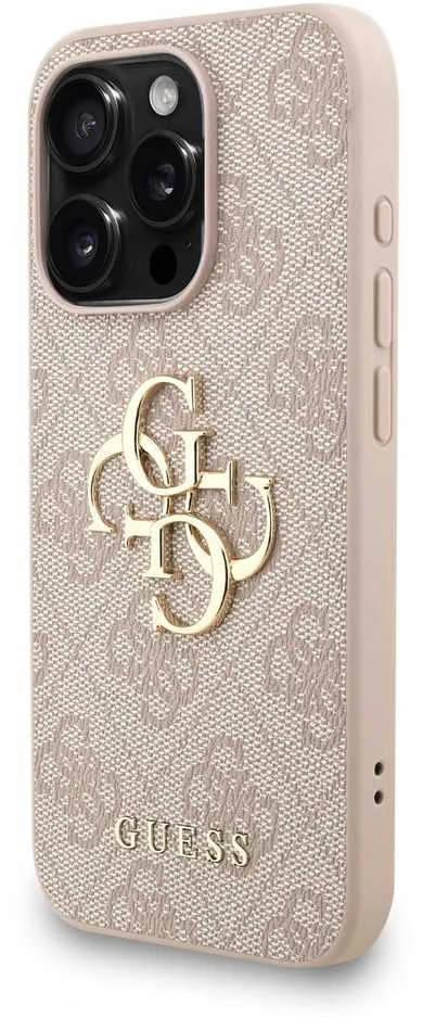 Guess PU 4G Metal Logo Strap dėklas skirtas Apple iPhone 15 Pro Max rožinės spalvos