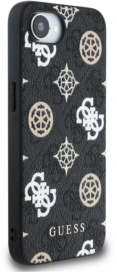 Guess PU 4G Peony MagSafe dėklas skirtas Apple iPhone 16e/17e juodos spalvos