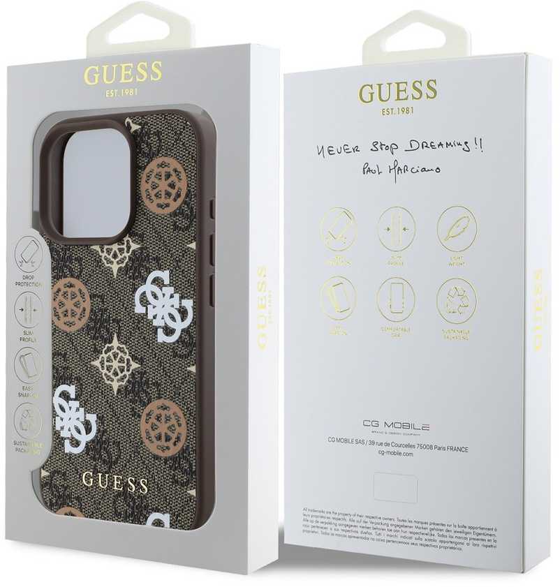 Guess PU 4G Peony MagSafe Apple iPhone 16 Pro dėklas telefonui rudos spalvos