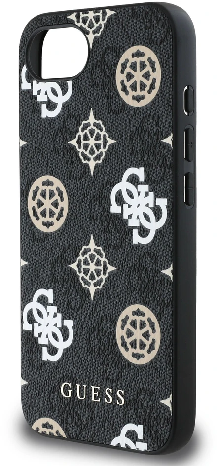 Guess PU 4G Peony MagSafe dėklas skirtas Apple iPhone 16e/17e juodos spalvos