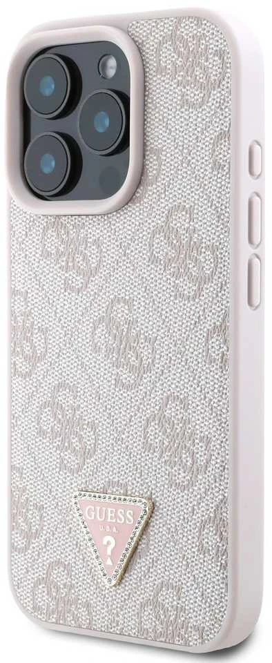 Guess Leather 4G Triangle Strass MagSafe Apple iPhone 16 Pro Max – dėklas telefonui rožinės spalvos