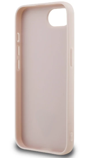 Guess PU 4G Strass Triangle Metal Logo dėklas Apple iPhone 16e rožinės spalvos