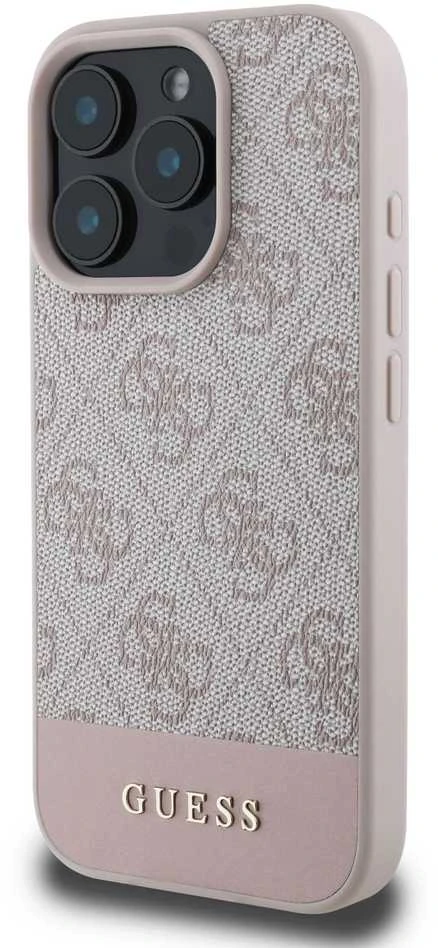 Guess 4G Bottom Stripe Apple iPhone 16 Pro – dėklas telefonui rožinės spalvos