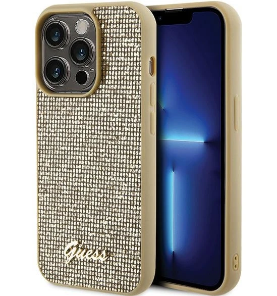 GUESS GUHCP15XPMSDGSD IPHONE 15 PRO MAX 6.7" AUKSINIS/AUKSINIS KIETAS DĖKLAS DISCO METAL SCRIPT