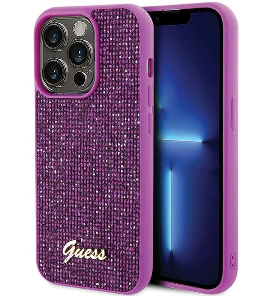 GUESS GUHCP15XPMSDGSF IPHONE 15 PRO MAX 6.7" FUKSJA/FUKSIJA kietas dėklas DISCO METAL SCRIPT
