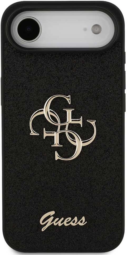 Guess PU Fixed Glitter 4G Metal Logo dėklas skirtas Apple iPhone 17 Air juodos spalvos