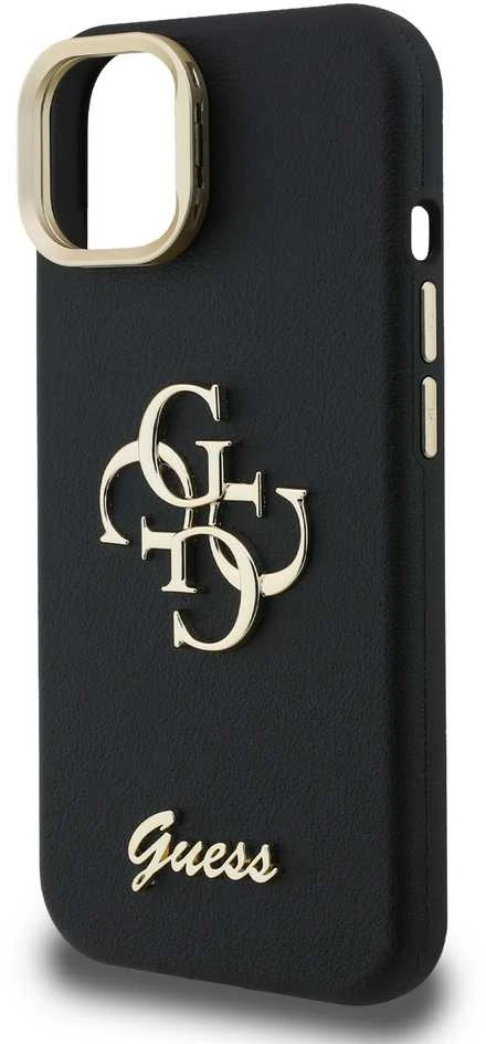 Guess PU Grained 4G Logo Stand Camera Frame dėklas skirtas Apple iPhone 15 juodos spalvos