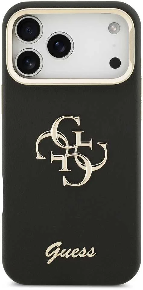Guess PU Grained 4G Logo Stand Camera Frame dėklas skirtas Apple iPhone 17 Pro Max juodos spalvos
