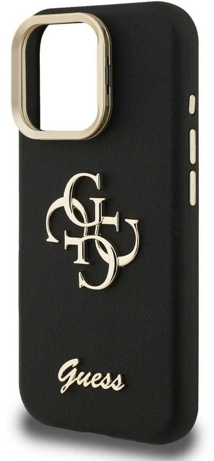 Guess PU Grained 4G Logo Stand Camera Frame dėklas skirtas Apple iPhone 15 Pro juodos spalvos