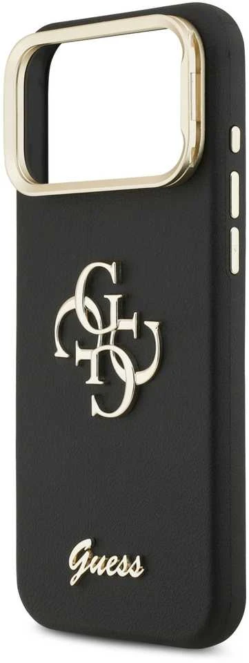Guess PU Grained 4G Logo Stand Camera Frame dėklas skirtas Apple iPhone 17 Pro Max juodos spalvos