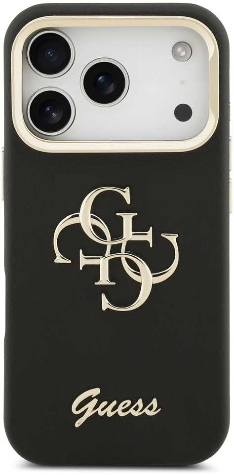Guess PU Grained 4G Logo Stand Camera Frame dėklas skirtas Apple iPhone 17 Pro juodos spalvos