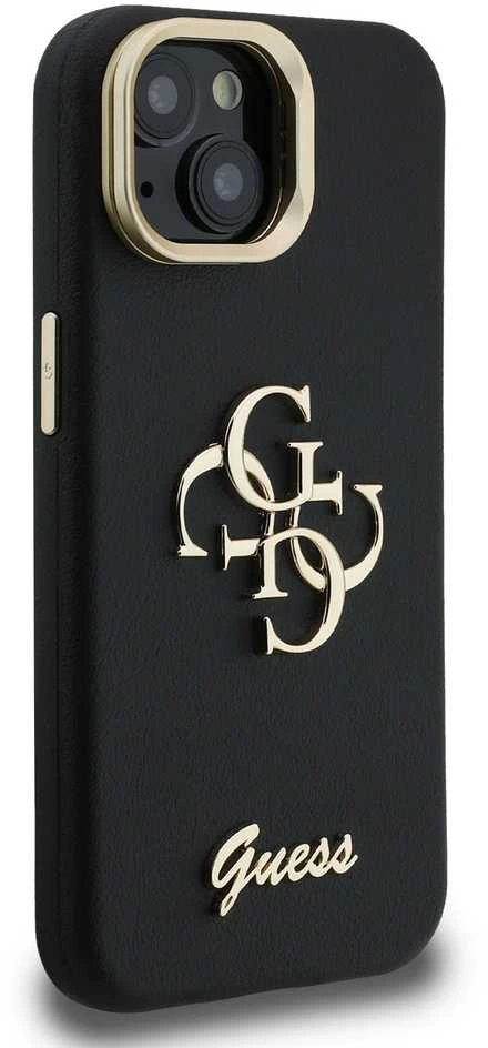 Guess PU Grained 4G Logo Stand Camera Frame dėklas skirtas Apple iPhone 15 juodos spalvos
