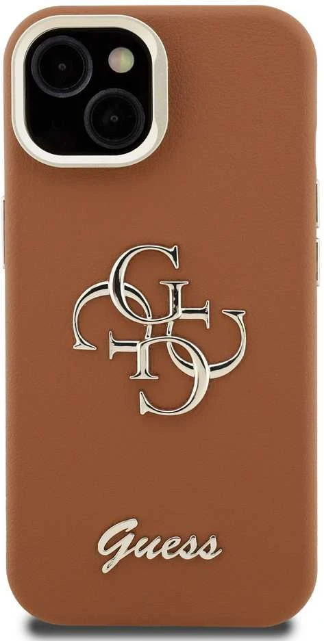 Guess PU Grained 4G Logo Stand Camera Frame dėklas skirtas Apple iPhone 14 rudos spalvos