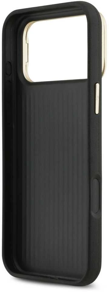 Guess PU Grained 4G Logo Stand Camera Frame dėklas skirtas Apple iPhone 17 Pro Max juodos spalvos