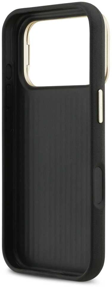 Guess PU Grained 4G Logo Stand Camera Frame dėklas skirtas Apple iPhone 17 Pro juodos spalvos