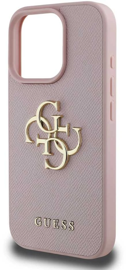 Guess PU Grained 4G Metal Logo Apple iPhone 15 Pro dėklas telefonui rožinės spalvos