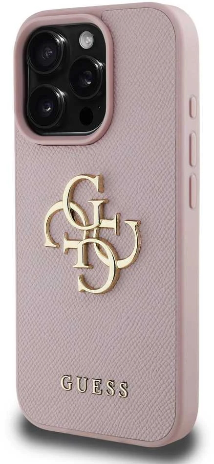 Guess PU Grained 4G Metal Logo Apple iPhone 15 Pro dėklas telefonui rožinės spalvos
