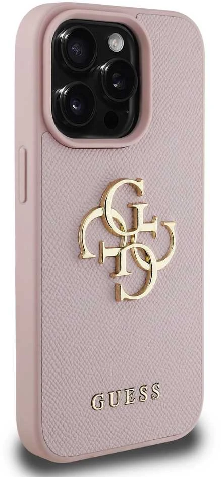 Guess PU Grained 4G Metal Logo Apple iPhone 15 Pro dėklas telefonui rožinės spalvos