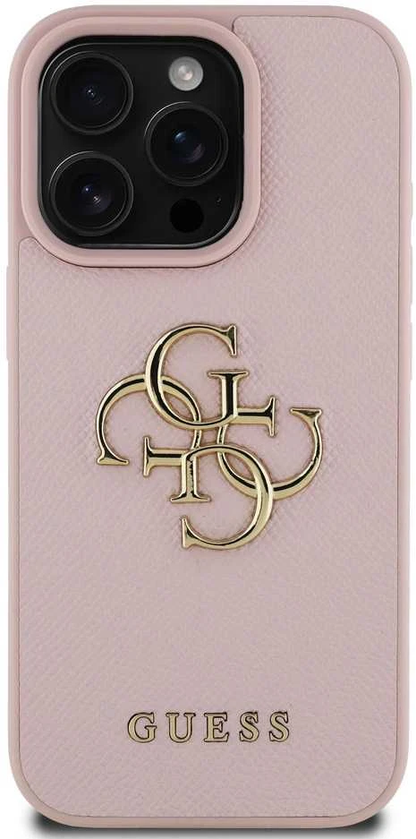 Guess PU Grained 4G Metal Logo Apple iPhone 15 Pro dėklas telefonui rožinės spalvos