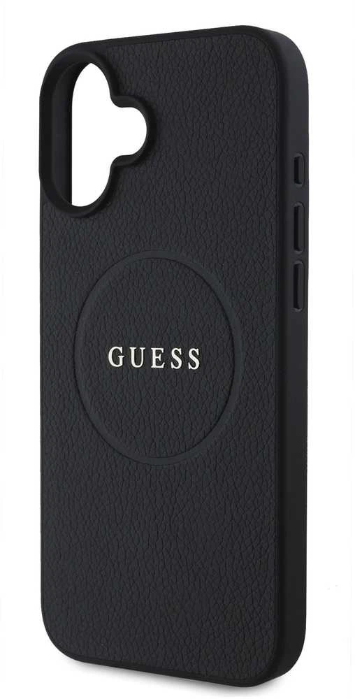 Guess GUHMP16SPGHSMMK Apple iPhone 16 6.1″ juodos spalvos kietas dėklas Grained Gold Ring MagSafe