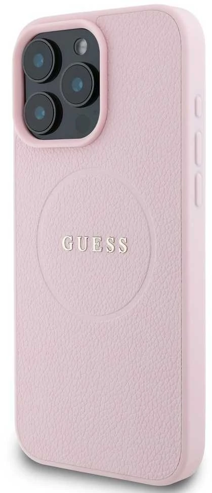Guess GUHMP16LPGHSMMP Apple iPhone 16 Pro 6.3″ rožinės spalvos kietas dėklas Grained Ring MagSafe