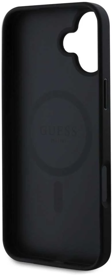 Guess GUHMP16SPGHSMMK Apple iPhone 16 6.1″ juodos spalvos kietas dėklas Grained Gold Ring MagSafe