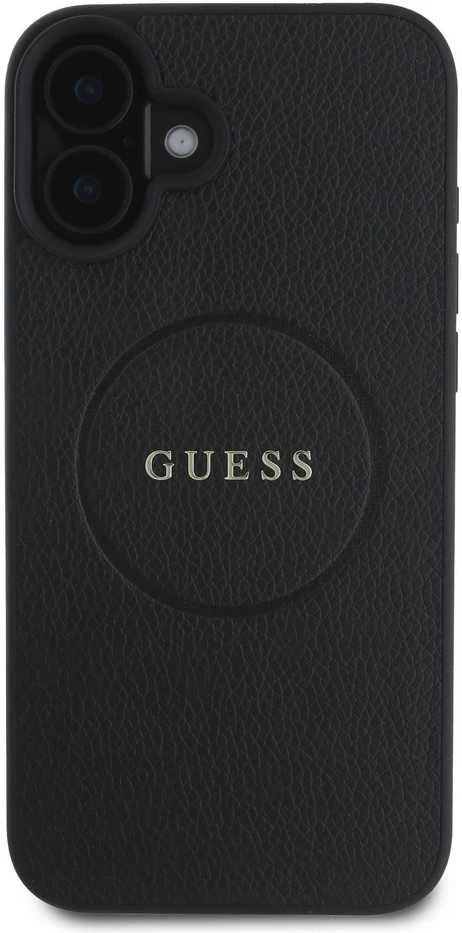 Guess GUHMP16SPGHSMMK Apple iPhone 16 6.1″ juodos spalvos kietas dėklas Grained Gold Ring MagSafe