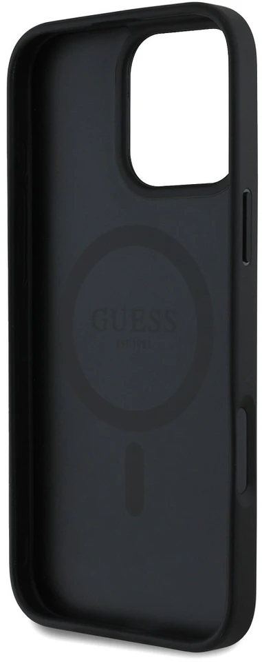 Guess Grained Printed Flower Pattern MagSafe - dėklas skirtas Apple iPhone 16 Pro juodas