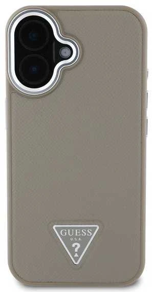 Guess PU Grained Triangle Logo Apple iPhone 16 dėklas telefonui rudos spalvos