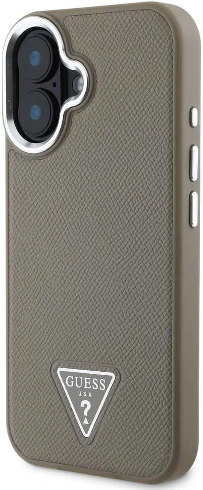 Guess PU Grained Triangle Logo Apple iPhone 16 dėklas telefonui rudos spalvos