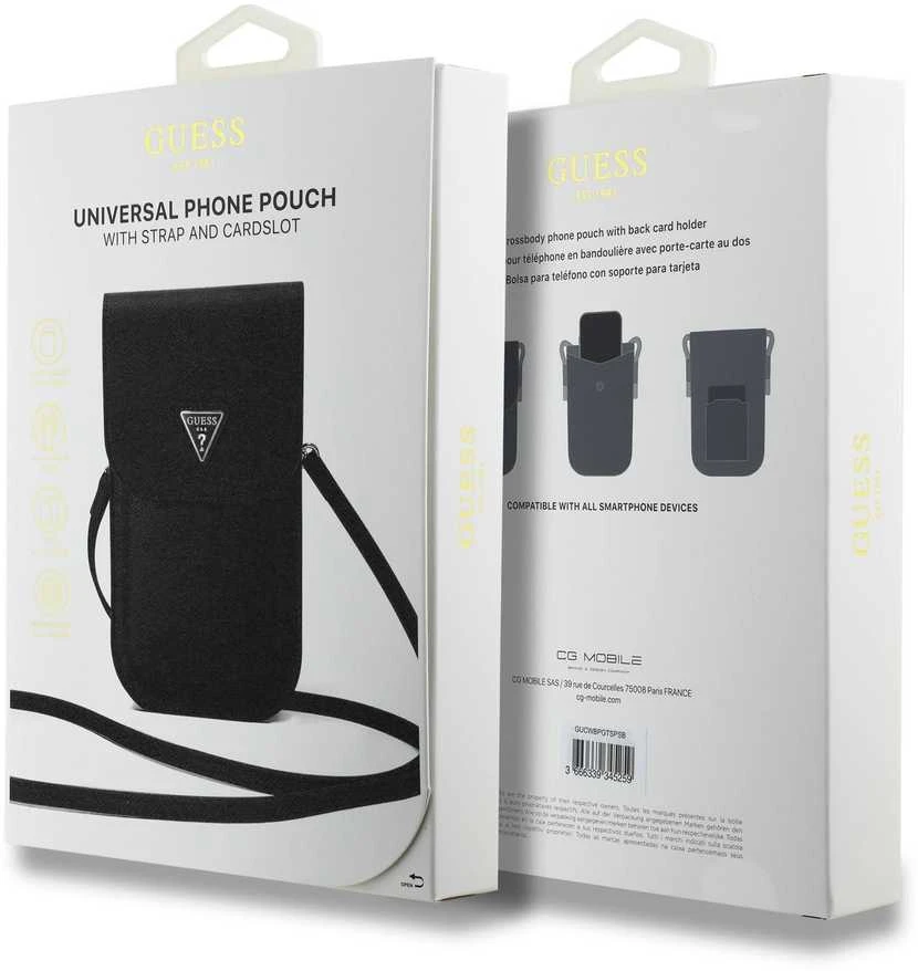 Dėklas Guess PU Grained Triangle Logo Phone Bag juodos spalvos