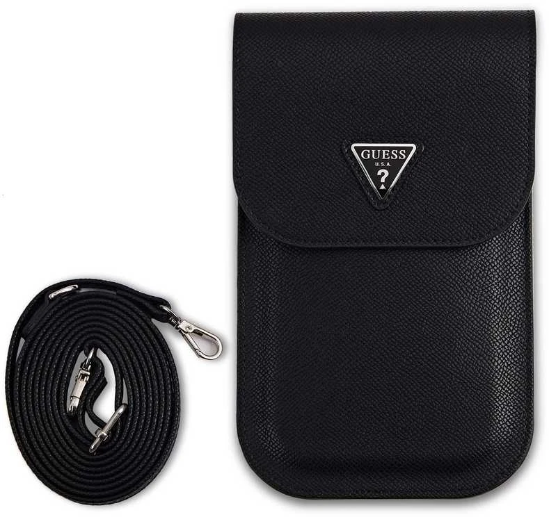 Dėklas Guess PU Grained Triangle Logo Phone Bag juodos spalvos