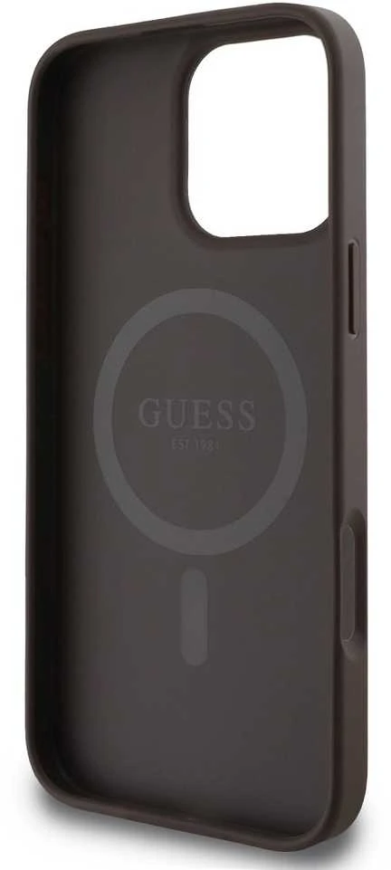 Guess PU Leather 4G Big Love Logo MagSafe Apple iPhone 16 Pro Max dėklas telefonui rudos spalvos