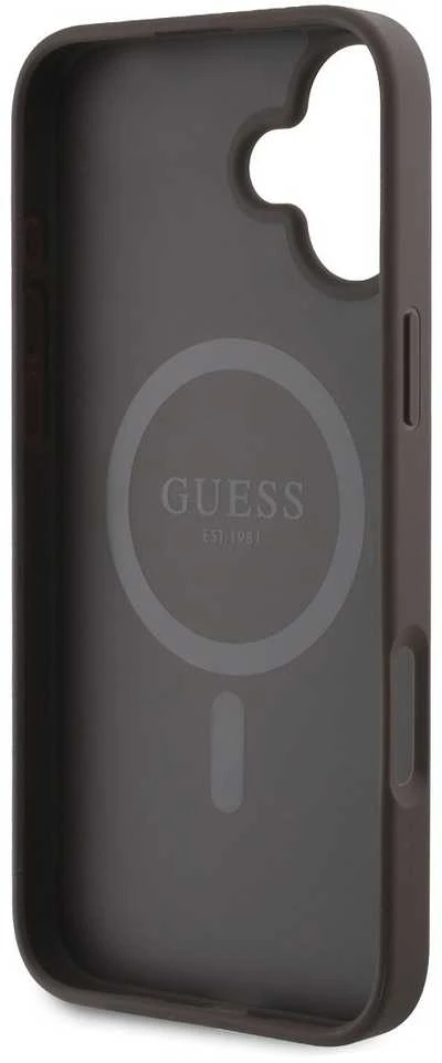 Guess PU Leather 4G Big Love Logo MagSafe Apple iPhone 16 dėklas telefonui rudos spalvos