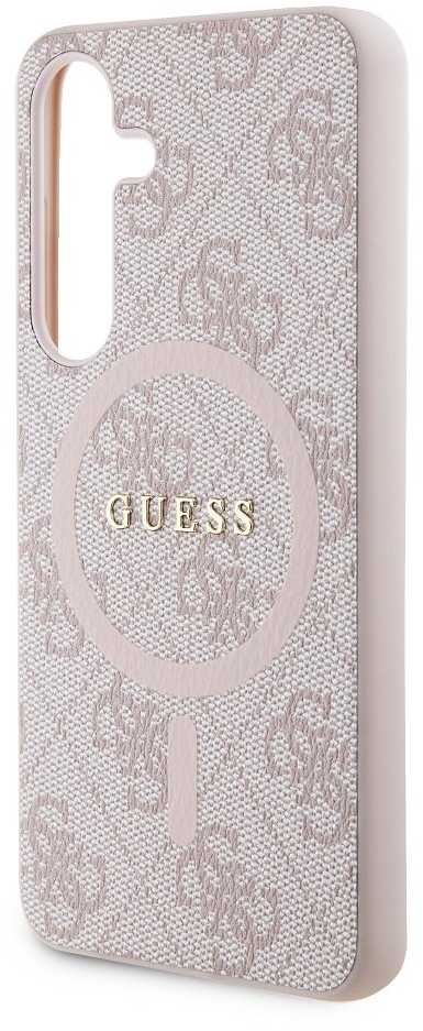 Guess 4G Collection odinis metalinis logotipas MagSafe Samsung Galaxy S24 – telefono dėklas, rožinės spalvos