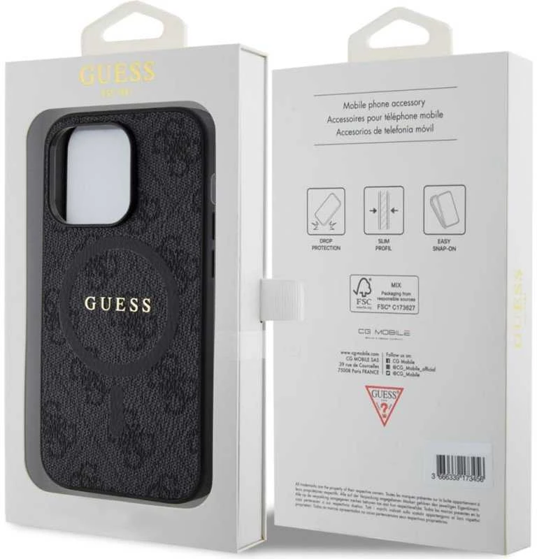 GUESS dėklas skirtas Apple iPhone 16e (SE 4 2025) suderinamas su MagSafe GUHMPSE4G4GFRK (PU 4G Ring Classic Logo) juodos spalvos