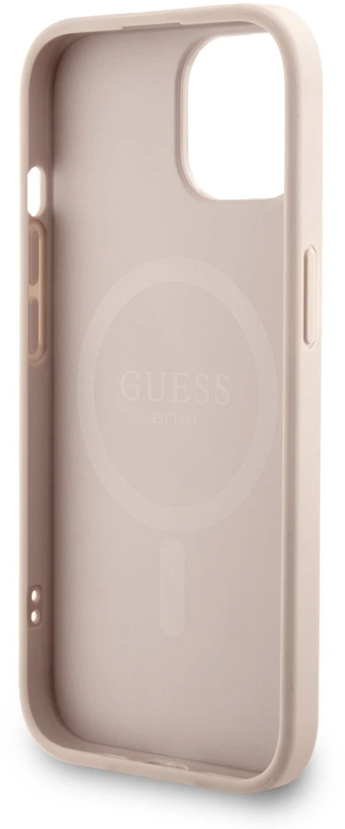 Guess PU Leather 4G Colored Ring Strap MagSafe dėklas skirtas Apple iPhone 13 rožinės spalvos