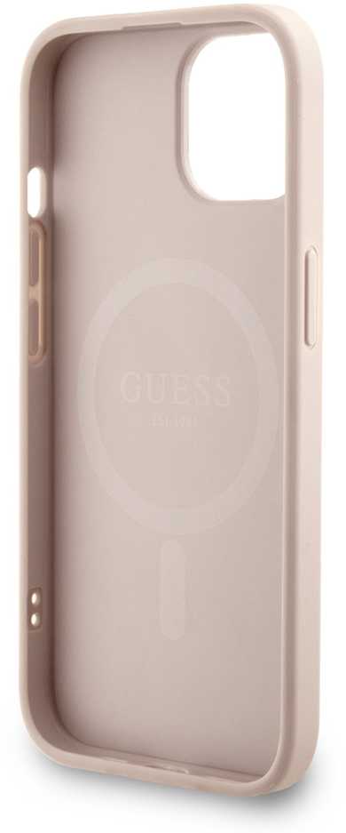 Guess PU Leather 4G Colored Ring Strap MagSafe dėklas skirtas Apple iPhone 14 rožinės spalvos