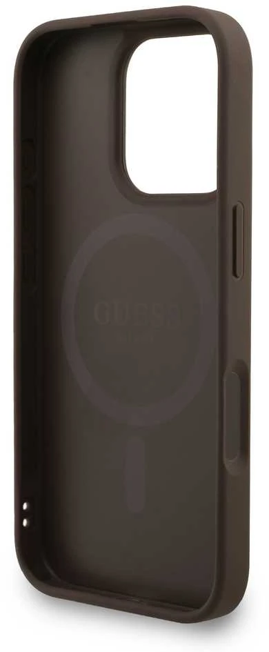 Guess PU Leather 4G Colored Ring Strap MagSafe dėklas skirtas Apple iPhone 16 Pro rudos spalvos