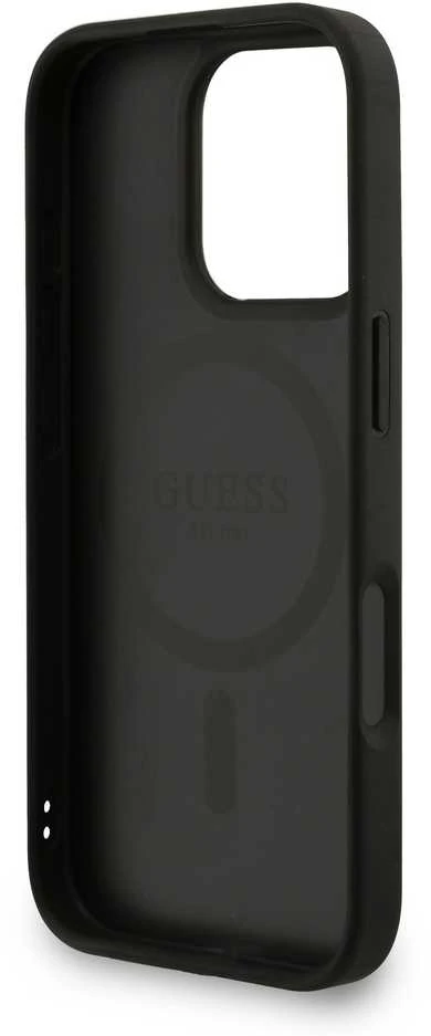 Guess PU Leather 4G Colored Ring Strap MagSafe dėklas skirtas Apple iPhone 16 Pro juodos spalvos