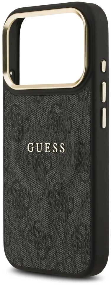 Guess PU Leather 4G Gold Frame MagSafe dėklas skirtas Apple iPhone 17 Pro juodos spalvos