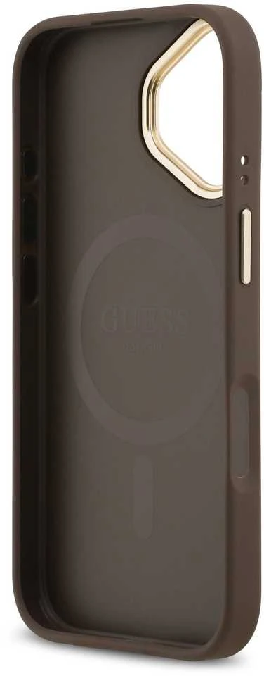Guess PU Leather 4G Gold Frame MagSafe dėklas skirtas Apple iPhone 17 rudos spalvos